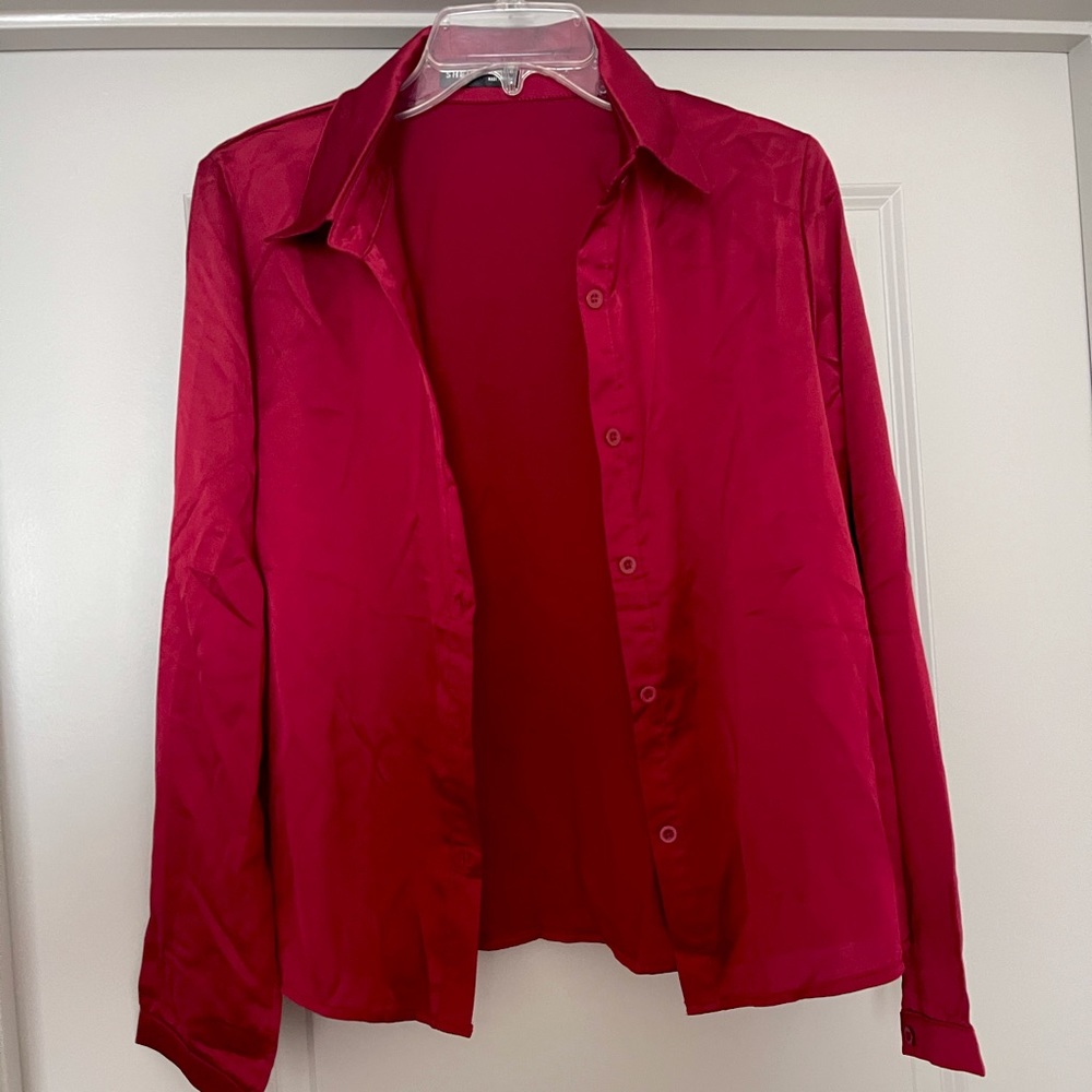 Red satin blouse/button down